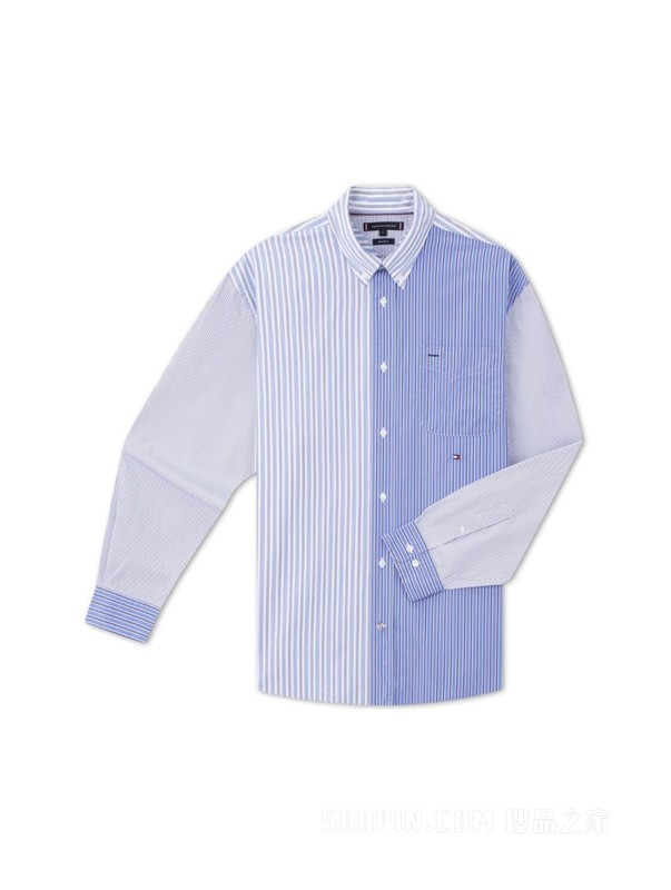 24新款早春男装纯棉府绸不规则条纹宽松衬衫外套MW0MW33794