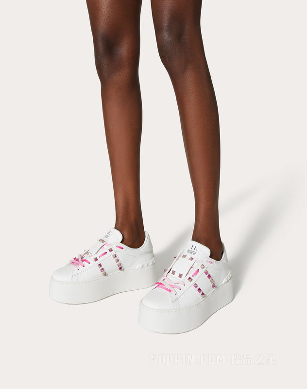ROCKSTUD UNTITLED女士多色铆钉装饰小牛皮厚底运动鞋