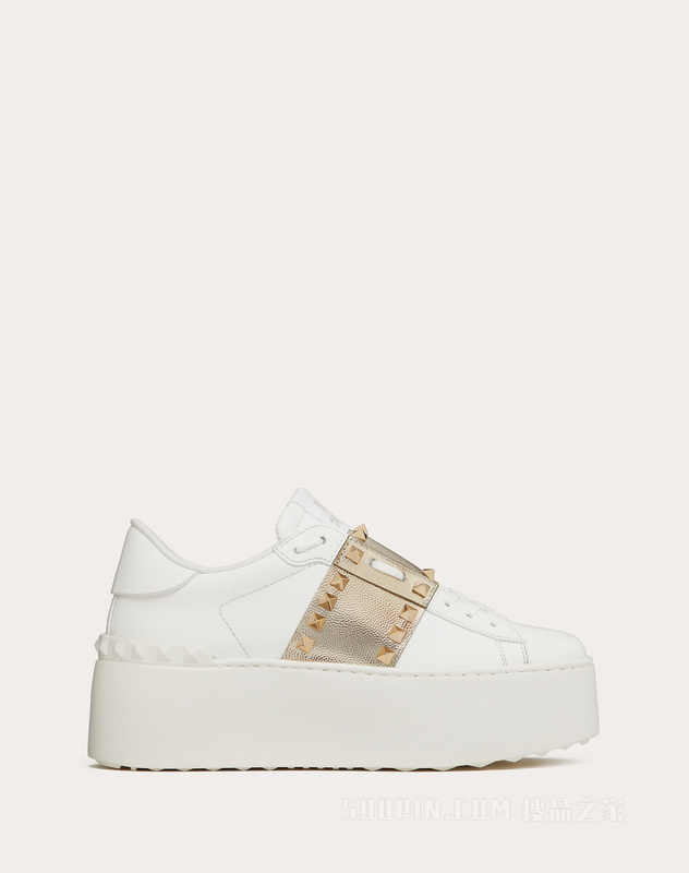 ROCKSTUD UNTITLED 女士金属质感饰带小牛皮厚底运动鞋