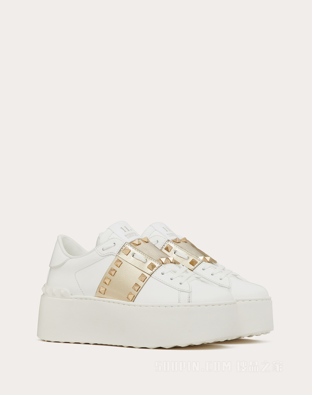 ROCKSTUD UNTITLED 女士金属质感饰带小牛皮厚底运动鞋