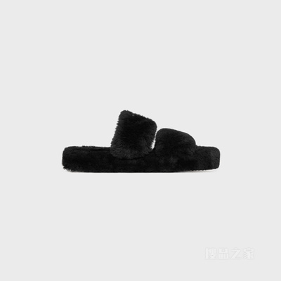 FUR SLIDES TRIOMPHE羊毛革拖鞋 黑色-38NO