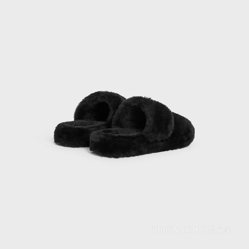 FUR SLIDES TRIOMPHE羊毛革拖鞋 黑色-38NO