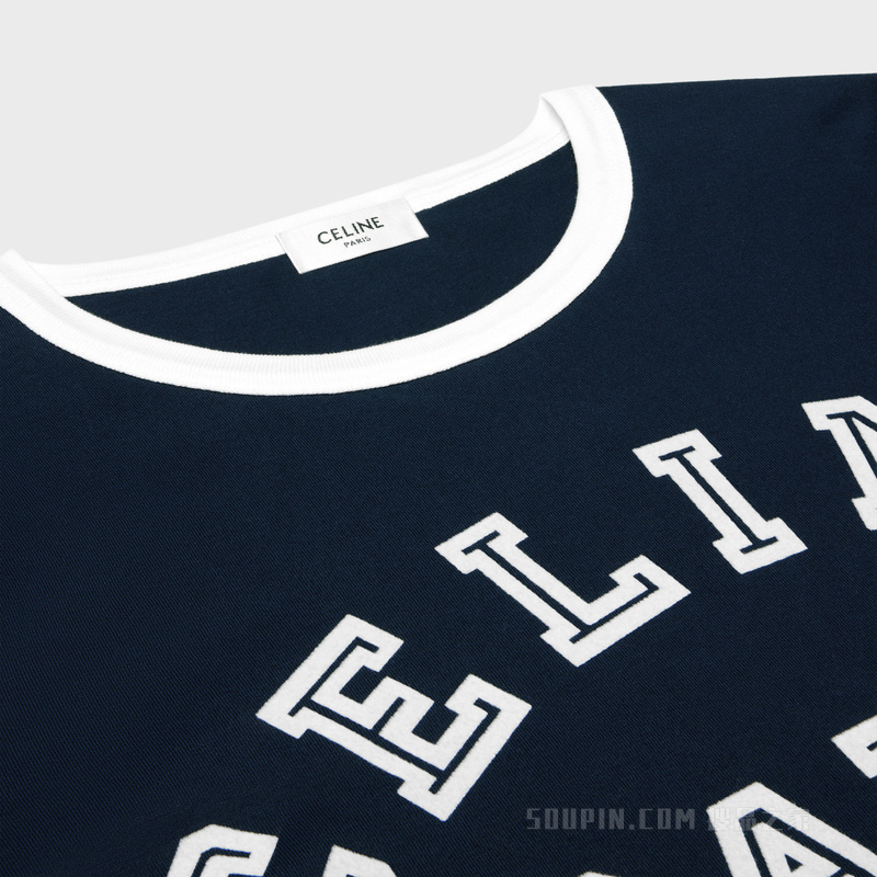 PARIS棉质平纹针织T恤 海军蓝/米白色-07OW