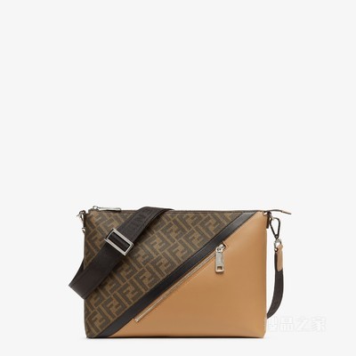 FENDI Diagonal信差包 棕色FF帆布包