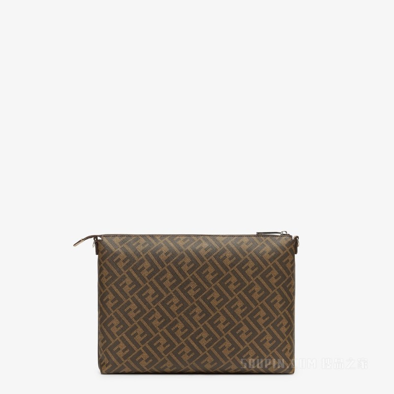 FENDI Diagonal信差包 棕色FF帆布包