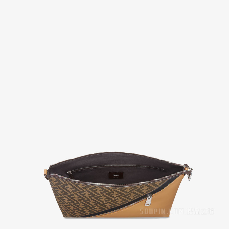 FENDI Diagonal信差包 棕色FF帆布包