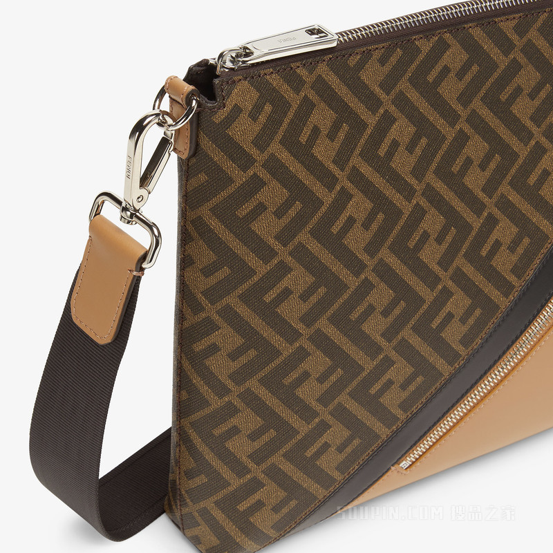 FENDI Diagonal信差包 棕色FF帆布包