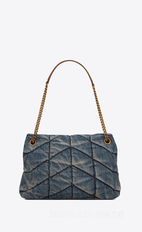 PUFFER中号绒面革和牛仔手袋