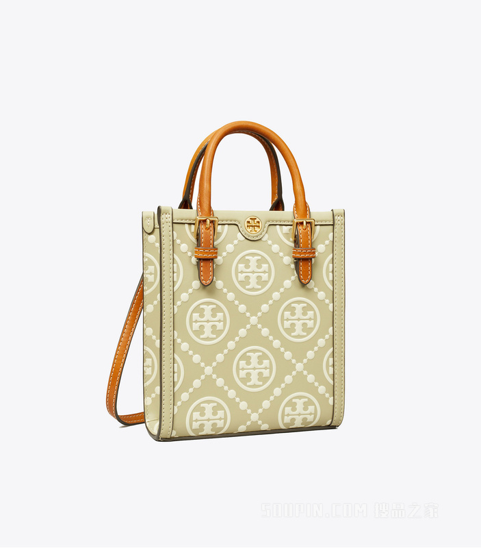 T Monogram 迷你撞色压花托特包 橄榄色