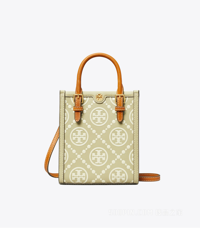T Monogram 迷你撞色压花托特包 橄榄色