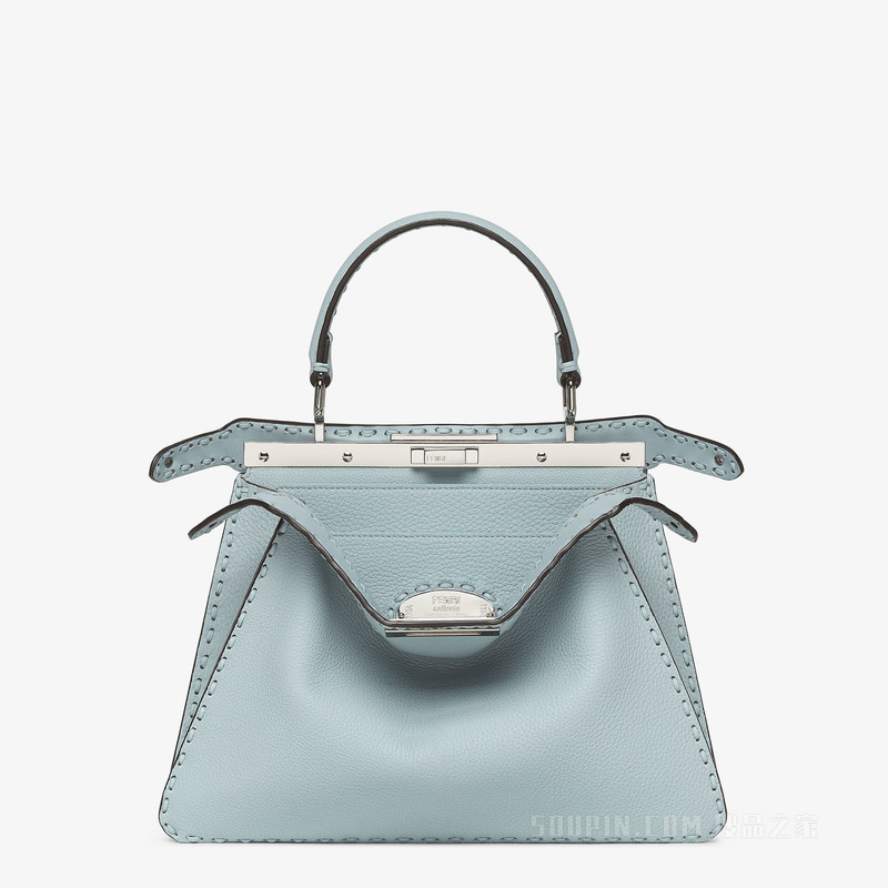 Peekaboo ISeeU中号手袋 浅蓝色Selleria手袋，饰有加宽明线