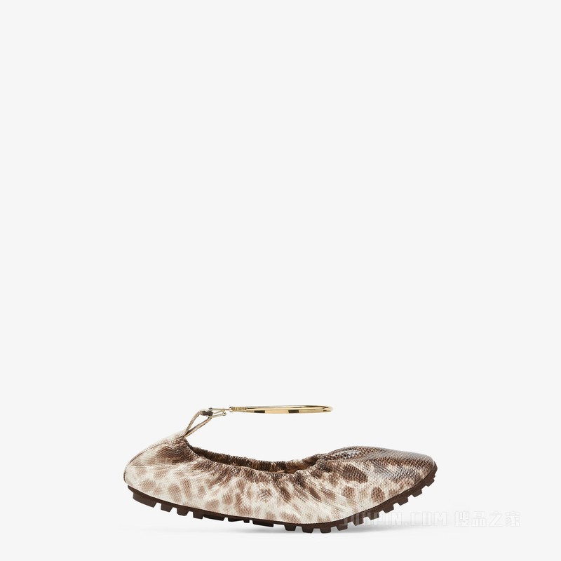 FENDI Filo 米色水蛇皮芭蕾舞平底鞋
