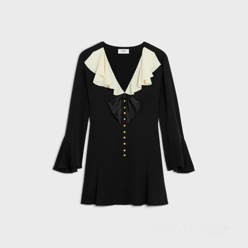 SABLÉ桑蚕丝胸饰花边迷你连衣裙 黑色-38NO