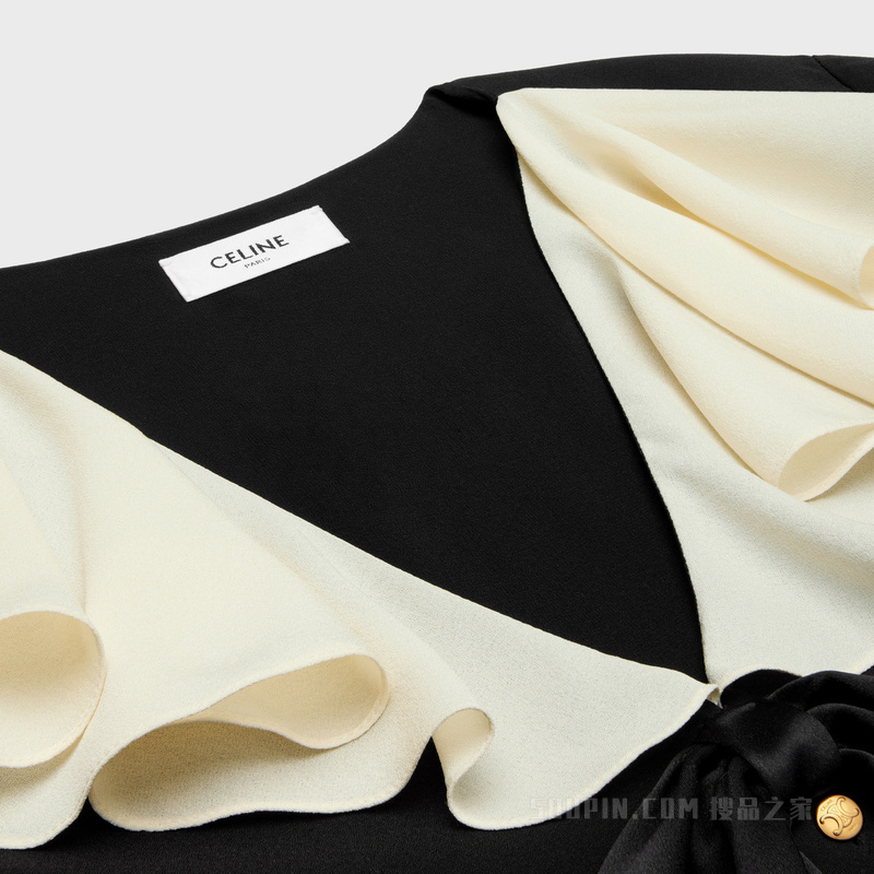 SABLÉ桑蚕丝胸饰花边迷你连衣裙 黑色-38NO