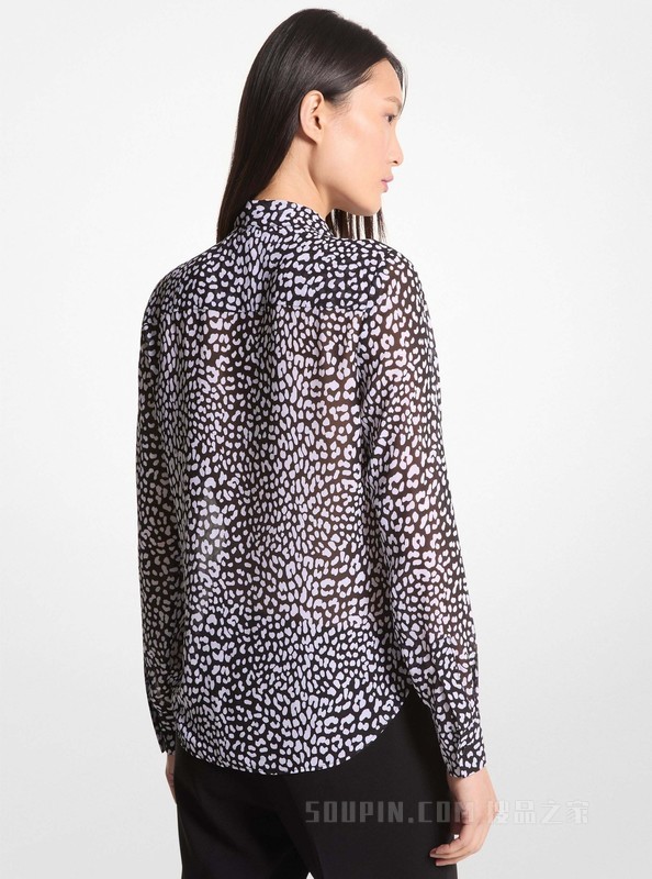 印花系带长袖上衣