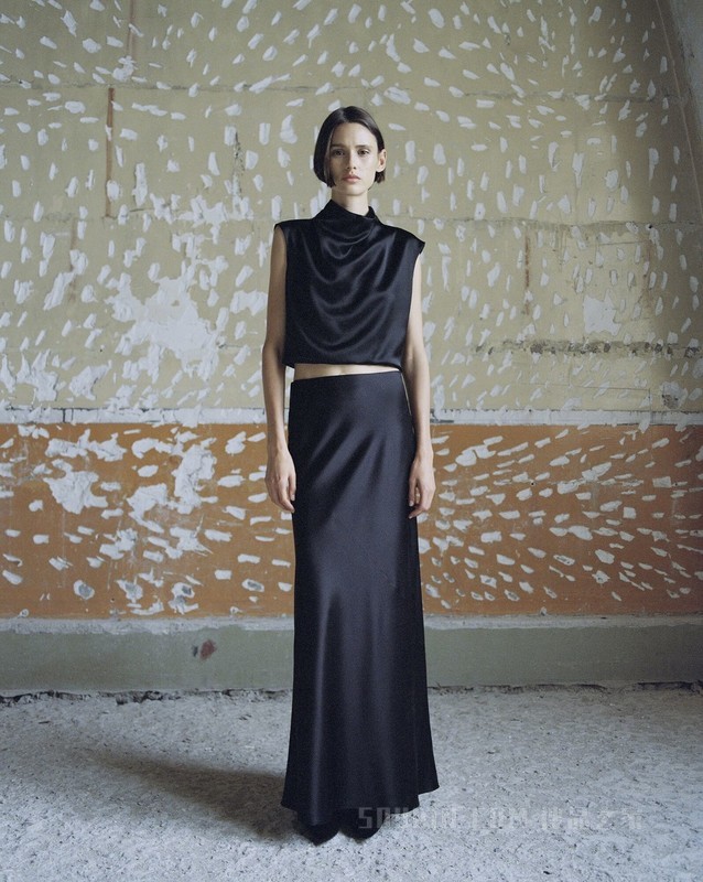 桑蚕丝绉缎长款半身裙