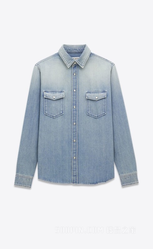 浅日式湖蓝色超大牛仔衬衫