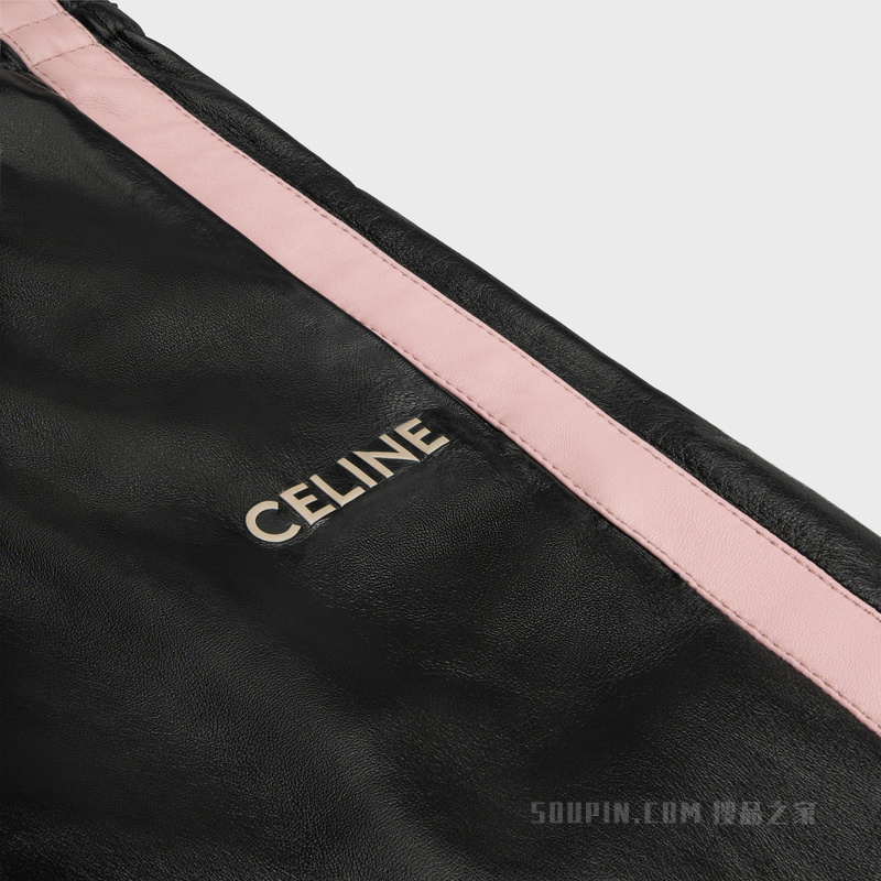 柔软羊皮革运动裤 黑色/粉红色-38PI