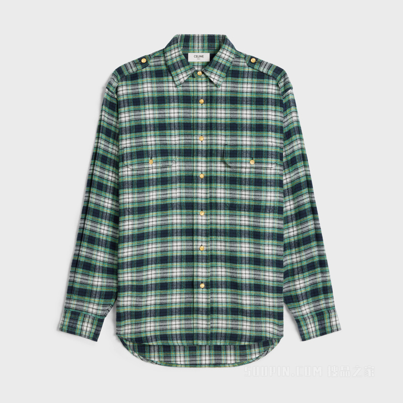 法兰绒格纹外套式衬衫 淡褐色/蓝绿色/蓝色-01ET