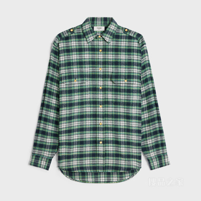 法兰绒格纹外套式衬衫 淡褐色/蓝绿色/蓝色-01ET
