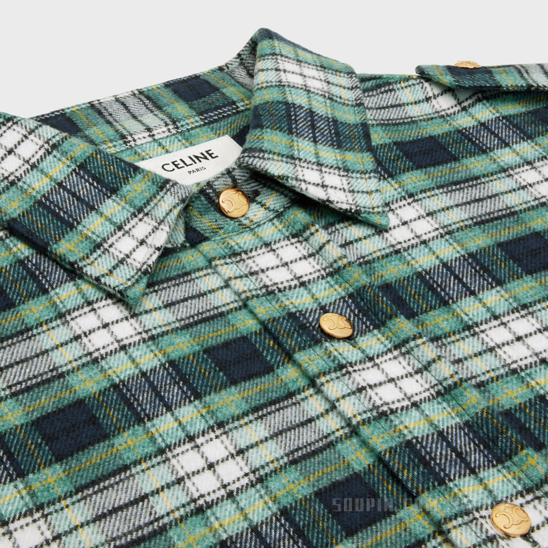 法兰绒格纹外套式衬衫 淡褐色/蓝绿色/蓝色-01ET