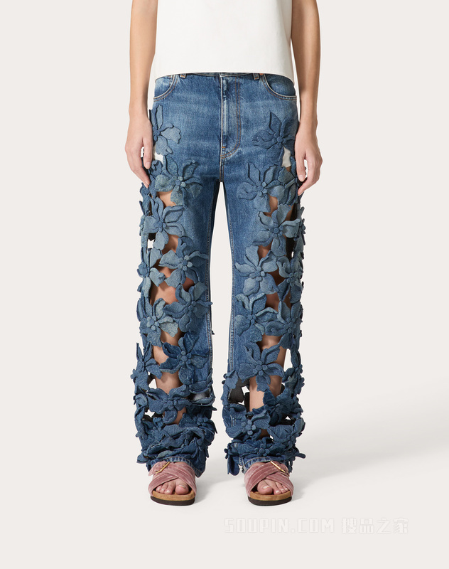 立体堆花工艺牛仔裤
