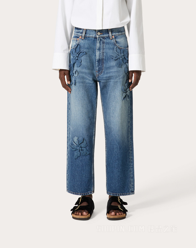 立体堆花工艺牛仔裤
