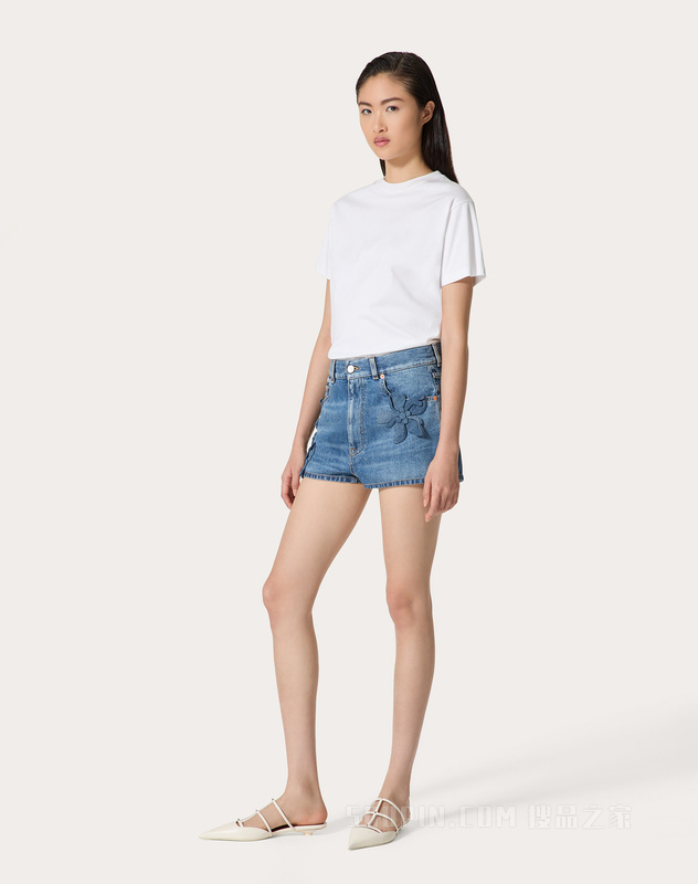 立体堆花工艺牛仔短裤