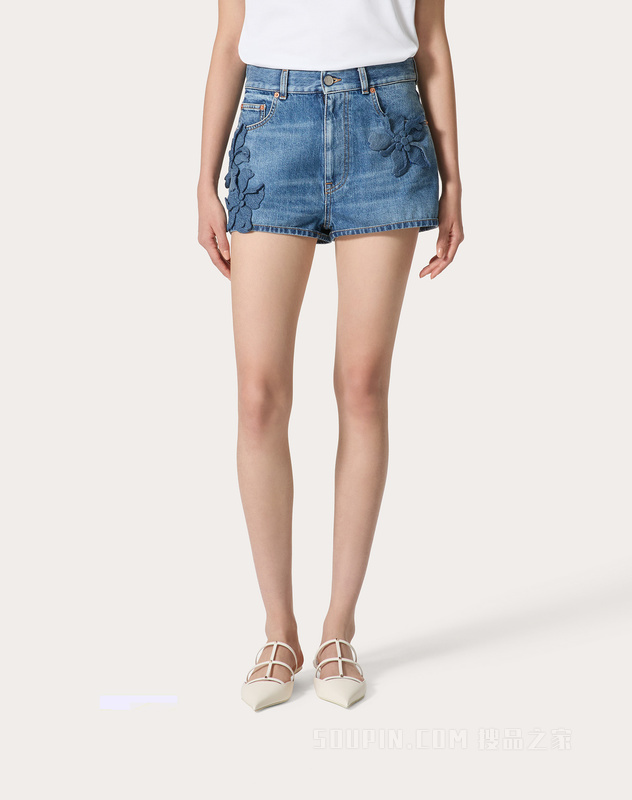 立体堆花工艺牛仔短裤