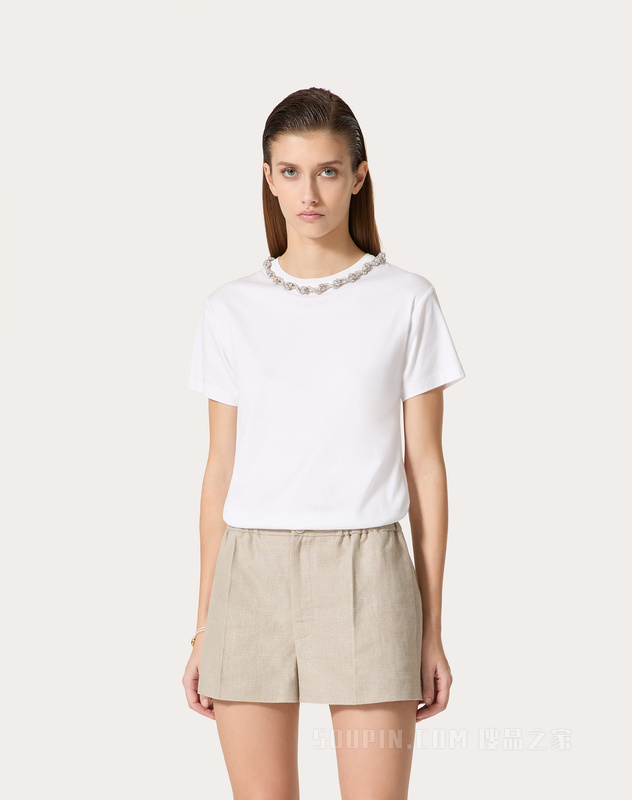 领部刺绣棉质T恤