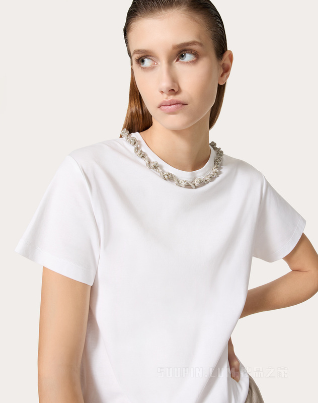 领部刺绣棉质T恤