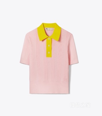棉质镂空 Polo 衫 石粉色 / 明亮黄