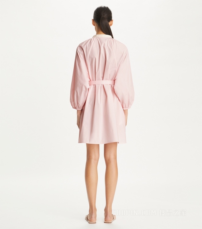 棉质灯笼袖连衣裙 灰粉色