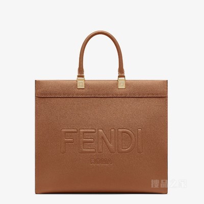 FENDI Sunshine中号手提袋 棕色皮革手提袋