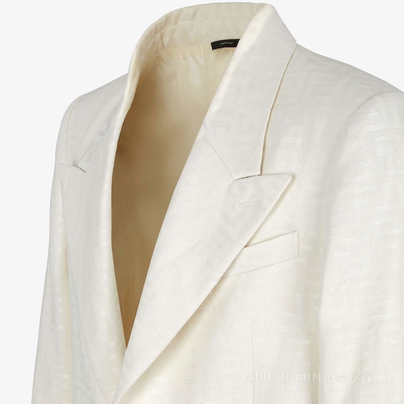 夹克 白色FF棉质和亚麻休闲西装