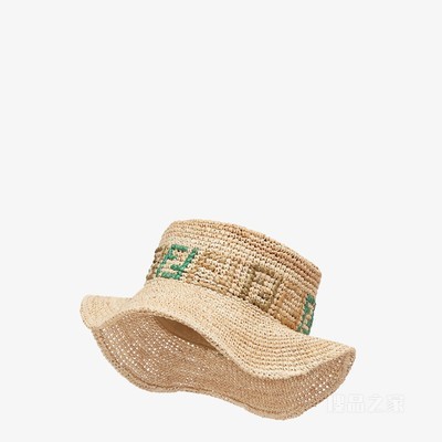 帽子 米色拉菲草渔夫帽