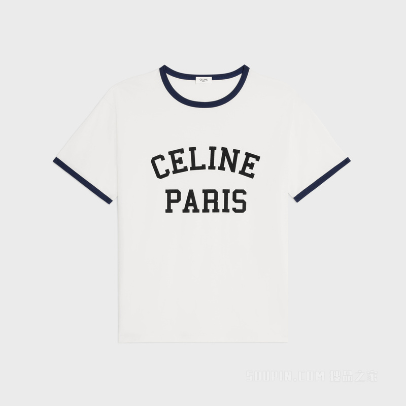 CELINE PARIS棉质平纹针织宽松T恤 荧光白 / 海军蓝 / 黑色-01NB