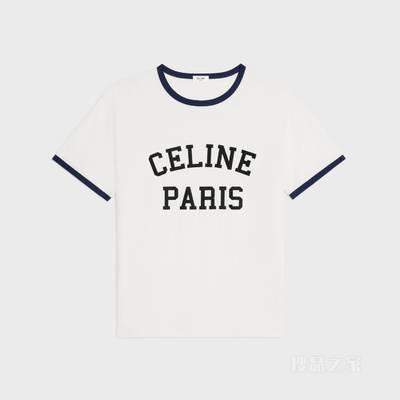 CELINE PARIS棉质平纹针织宽松T恤 荧光白 / 海军蓝 / 黑色-01NB