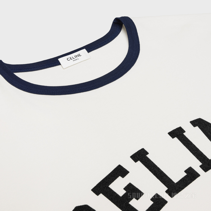 CELINE PARIS棉质平纹针织宽松T恤 荧光白 / 海军蓝 / 黑色-01NB