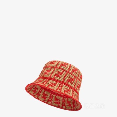 帽子 红色拉菲草渔夫帽