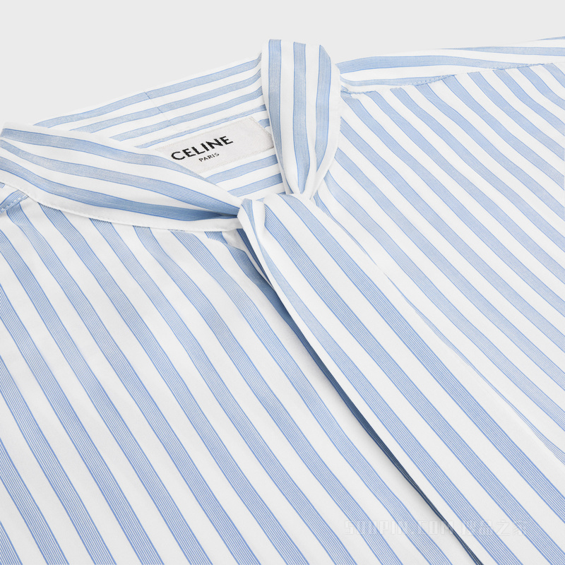 CAMBRIDGE条纹桑蚕丝大花结衬衫 粉笔白/蓝色-01CX