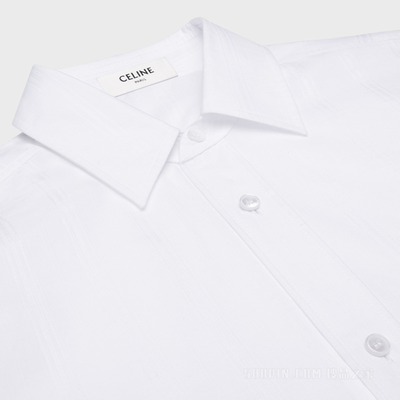 TOMMY棉质巴厘纱和条纹亚麻衬衫 白色-01BC