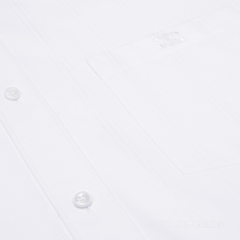 TOMMY棉质巴厘纱和条纹亚麻衬衫 白色-01BC