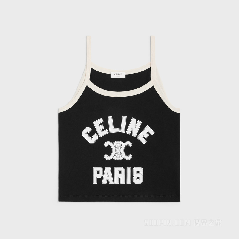 CELINE PARIS棉质平纹针织背心 深红色/奶油色-27UI