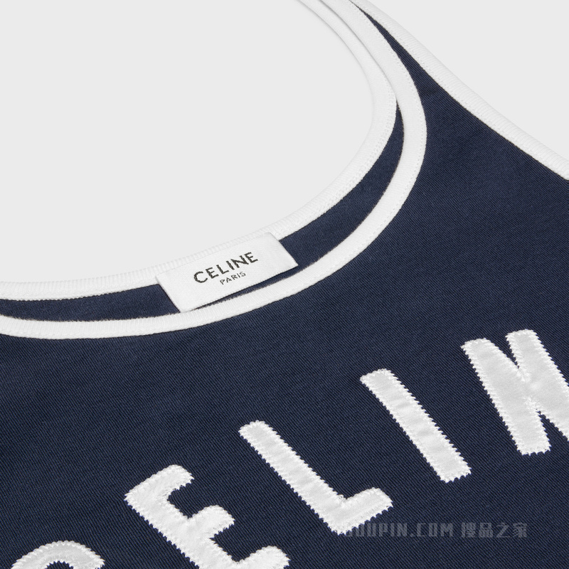 CELINE PARIS棉质平纹针织背心 海军蓝/米白色-07OW