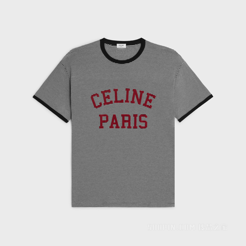 CELINE PARIS棉质平纹针织宽松T恤 米白色/黑色/勃艮第红-01AE