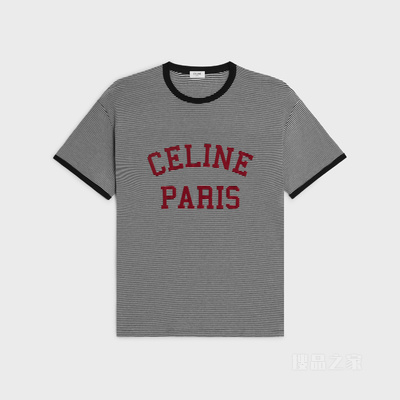 CELINE PARIS棉质平纹针织宽松T恤 米白色/黑色/勃艮第红-01AE