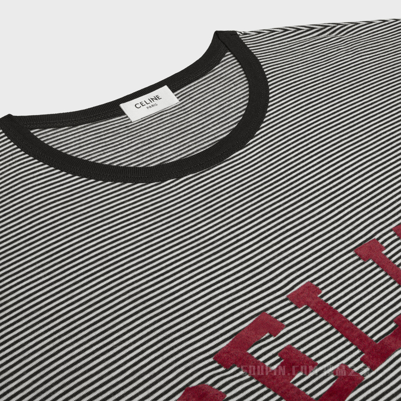 CELINE PARIS棉质平纹针织宽松T恤 米白色/黑色/勃艮第红-01AE