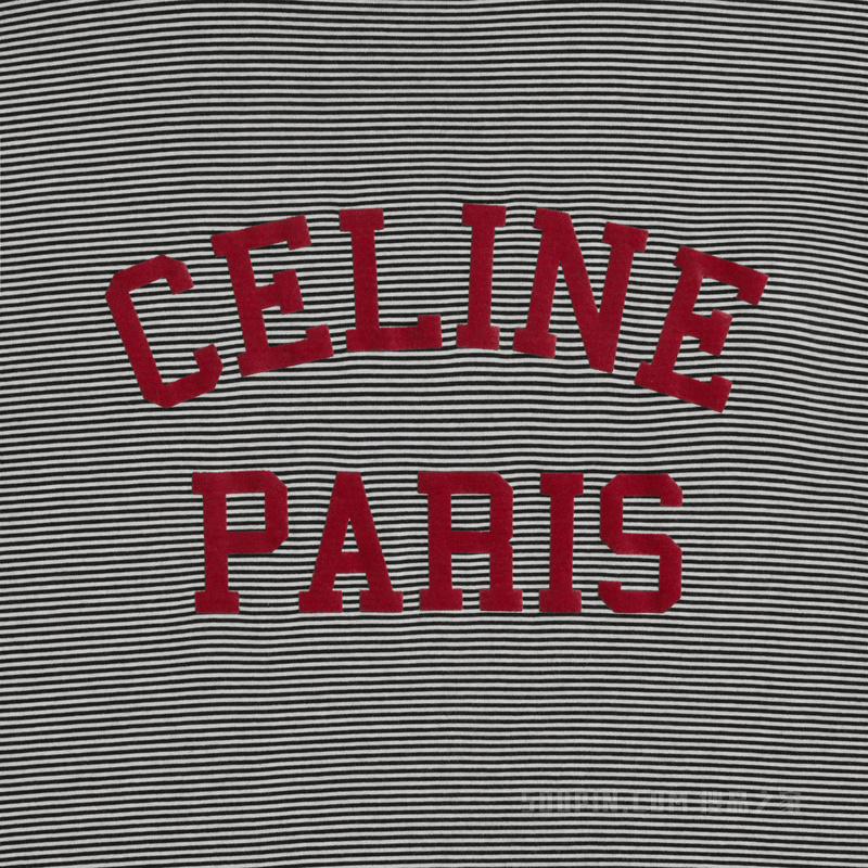 CELINE PARIS棉质平纹针织宽松T恤 米白色/黑色/勃艮第红-01AE