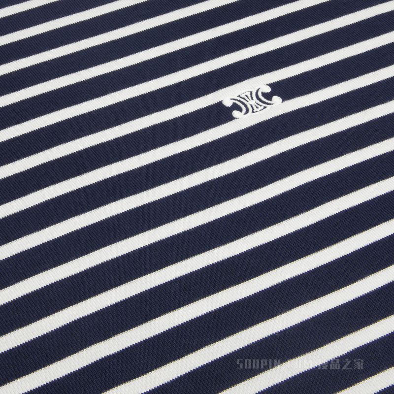 TRIOMPHE条纹棉质平纹针织T恤 白色/海军蓝-01WN